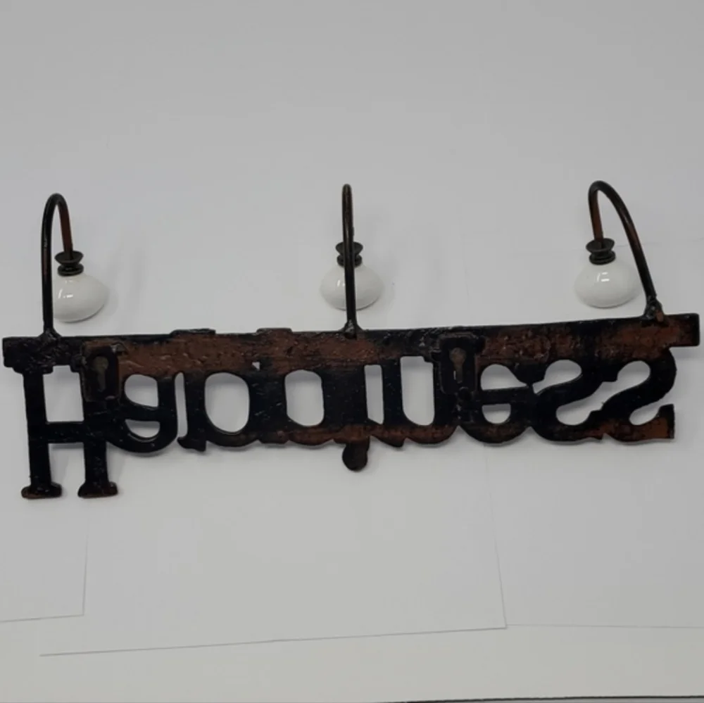 Vintage Cast Iron HAPPINESS Coat Rack
